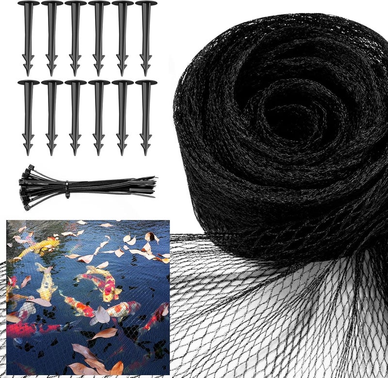 Alloxity Pond Netting for Koi Ponds, 7 x 10ft Koi Pond Net Cover, Durable & Sturdy Pond Netting Cover for Leaves, Protect Koi Fish Against Herons, Raccoons, Cats & Predators, 12pcs Stakes Included - Image 1